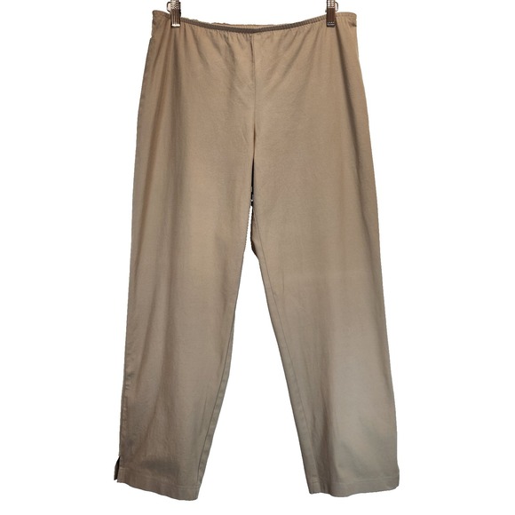 Eileen Fisher Pants - Eileen Fisher Stretch Pants Womens Size L Beige Organic Cotton Elastic Waistband